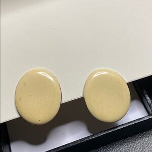 Vintage Cream Oval Enamel Clip On Earrings